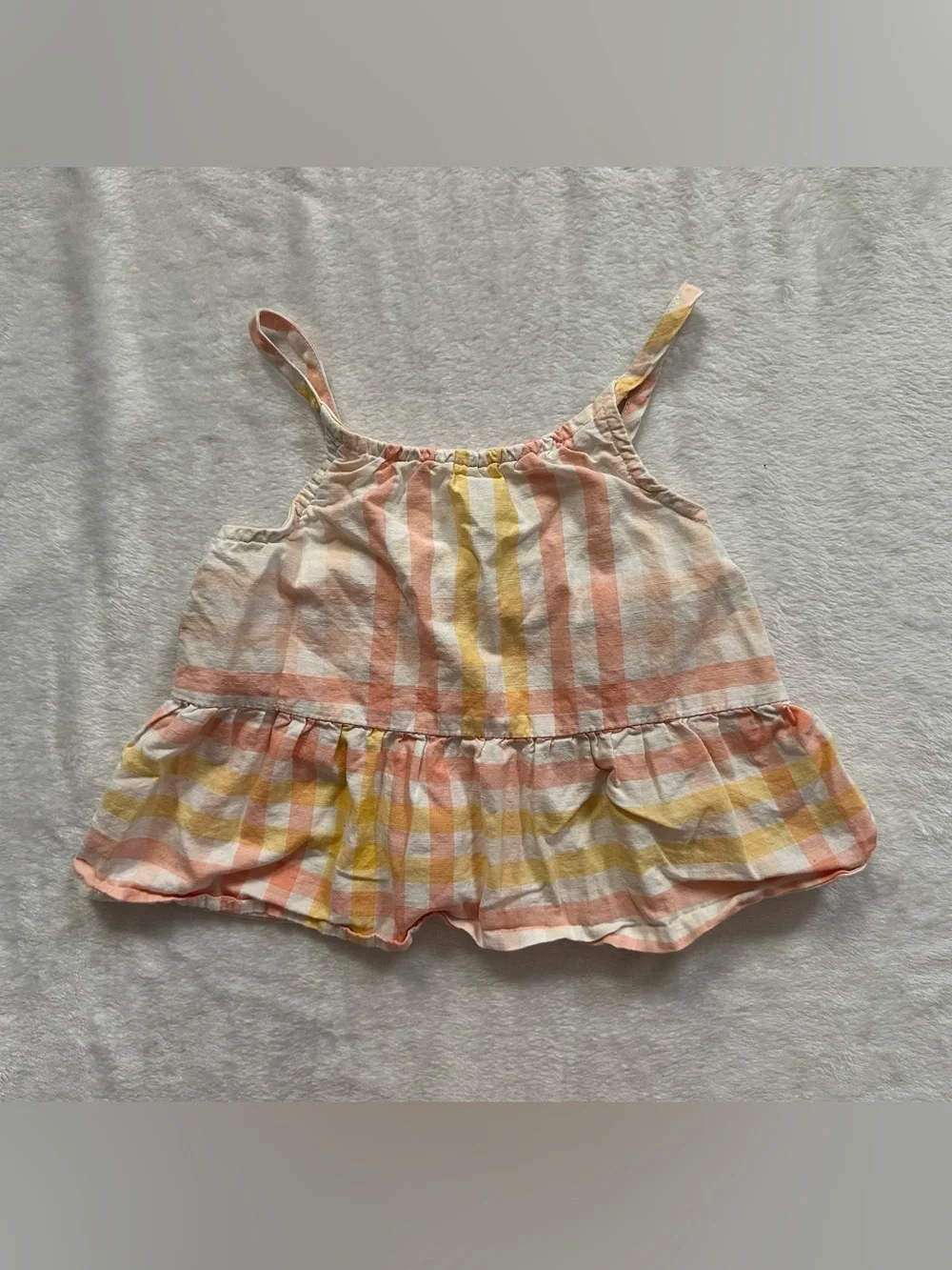 OshKosh B'Gosh Gingham Sleeveless Top Pink Yellow Toddler Girls Size 4T Cut Out